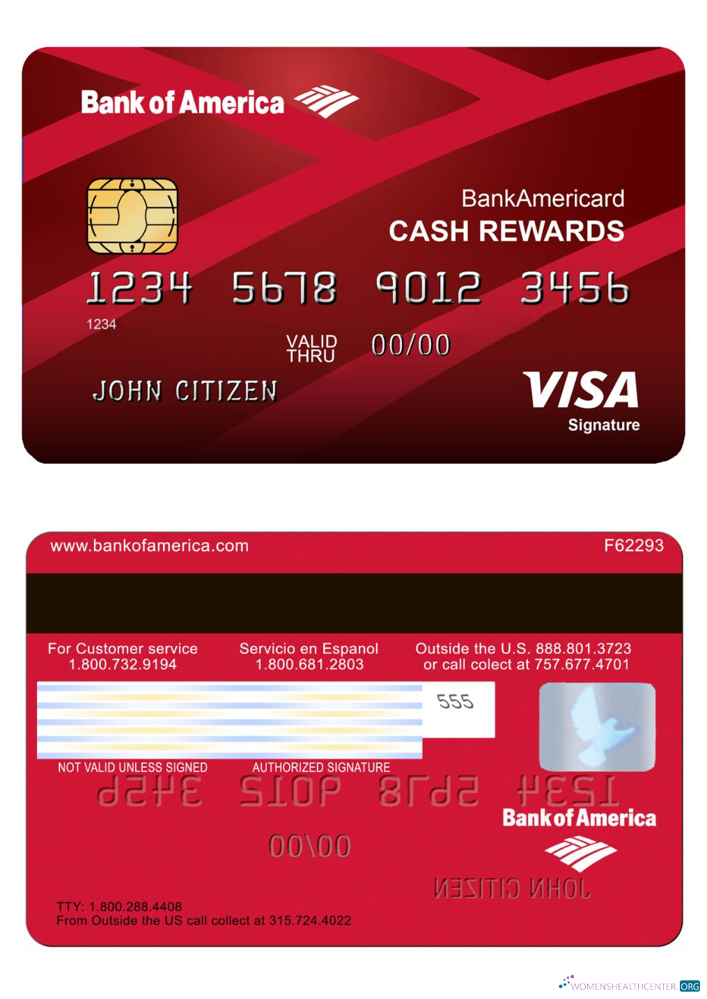Download USA Bank of America Visa signature card Photoshop template